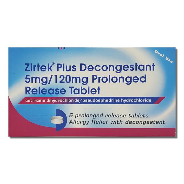 Zirtek Plus Decongestant 5mg/ 120mg Prolonged Release Tablet 6